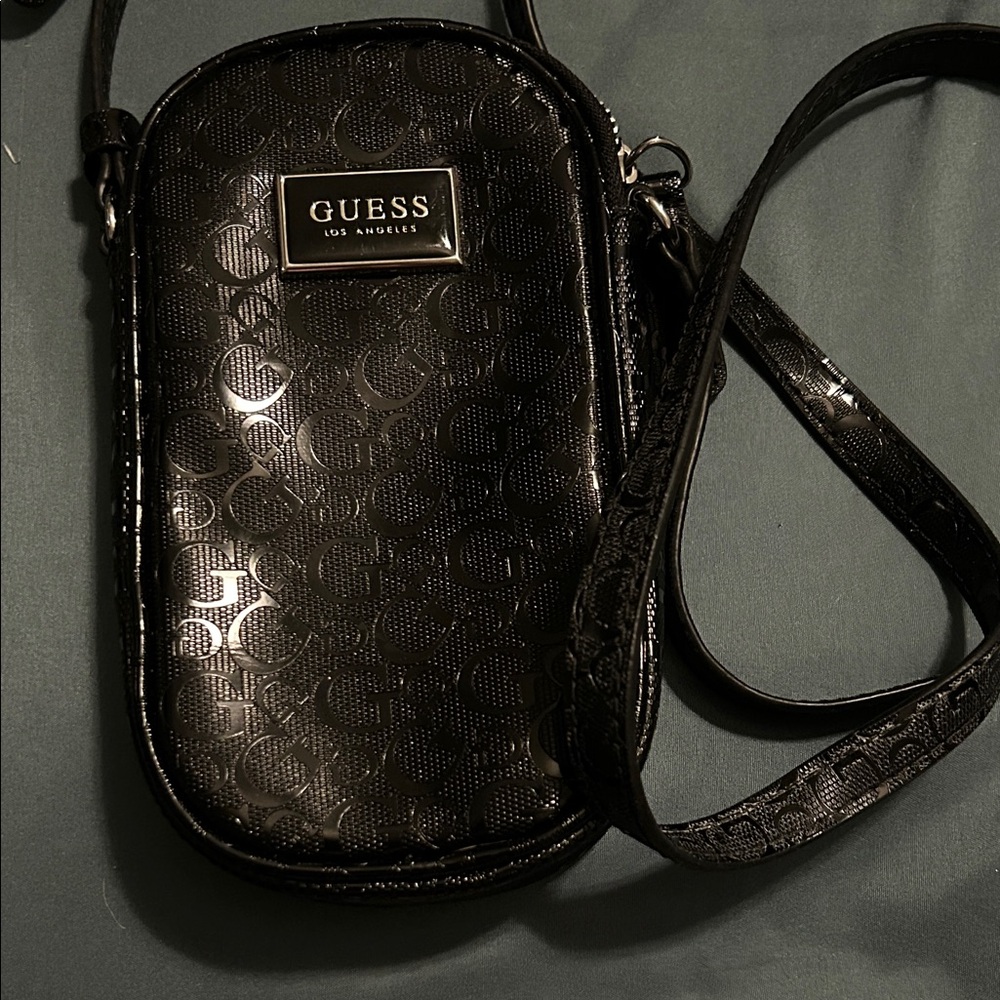 Guess Shiny Black Logo Crossbody Bag